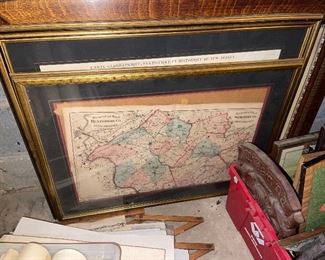 Historic Framed Hand Colored Topographic Map Of Hunterdon & Somerset County New Jersey