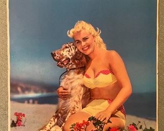 Vintage Color Photo Of Bikini Clad 1950’s Girl And Her Dog