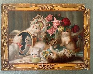 Early Print Of Cats & Kittens On The Vanity