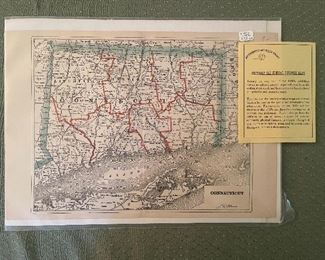 Early Hand Colored Map Of Connecticut 