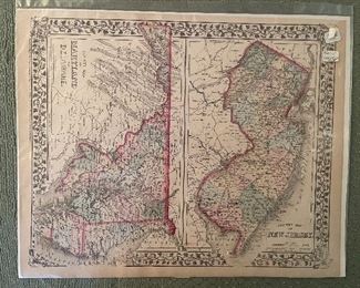 Early Hand Colored Map Of New Jersey Counties As Well As Maryland & Delaware Counties