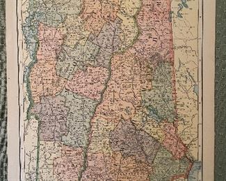 Early Hand Colored Map Of New Hampshire  & Vermont 