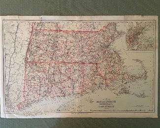 Early Hand Colored Map Of Massachusetts, Rhode Island & Connecticut 