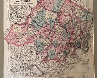 Early Hand Colored Map Of Morris, Passaic & Bergen Counties From Atlas Of New Jersey