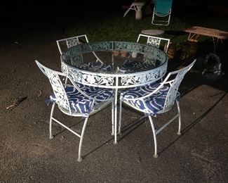 Vintage Outdoor Wrought Iron Table & Chairs
