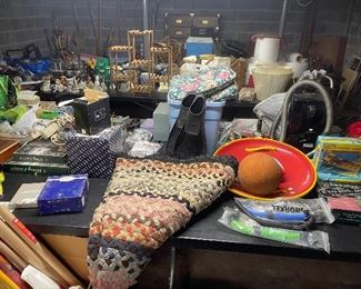 Primitive Braided Rug & Miscellaneous Household Items