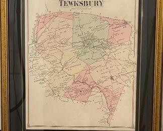 Early Hand Colored Map Of Tewksbury New Jersey