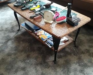 Matching  rattan on steel coffee table