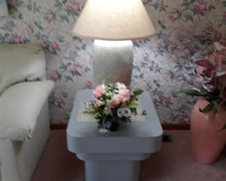 Pair of side tables and lamps