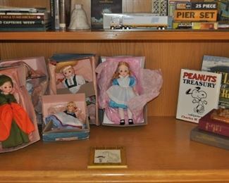 Madame Alexander doll (two) w/original box – Alice #1552, Madame Alexander doll w/original box – Heidi #1580, Madame Alexander doll w/original box – Netherlands #521, Madame Alexander doll w/original box - Poor Cinderella #1540, Wings of Texaco 1930 Travel Air Model R Mystery Ship NIB, Wings of Texaco 1931 Stearman Biplane NIB, Wings of Texaco Grumman Goose Airplane coin die cast metal bank NIB 4th in series, Wings of Texaco’s First Plane 1927 Ford Tri-Motored Monoplane NIB, books, Bachman trains and accessories N scale, bookends (alabaster, stone, marble, wooden, Snoopy)
