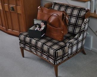 Drexel Heritage 1960s vintage MCM “Perennian” buffet credenza 1960s (76.25” wide x 31.5” high x 15-19” deep), Tomlinson Sophisticate MCM slipper chair 1958 (29” wide x 26/14” high x 28” deep), Hartmann luggage, vintage Mickey Mouse and Snoopy/Charlie Brown/Lucy toys