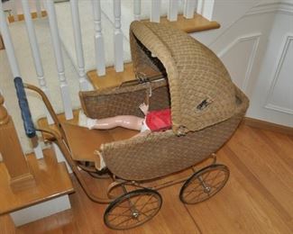 antique wicker doll stroller