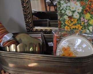 MCM decor, Crate and Barrel new placemats, large brass cache pot from Molbaks