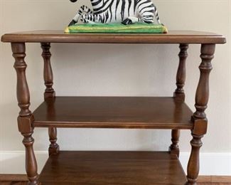 107 Wood Display Table  Zebra Ceramic Figurine