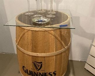 Guiness barrel with glass top 