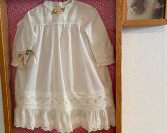Antique christening gown in shadow box 