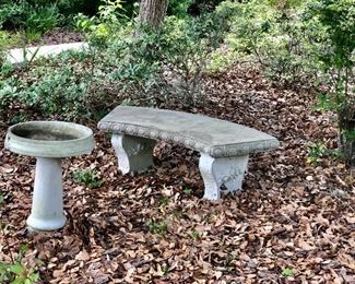 Vintage concrete bench and bird bath
Birds optional