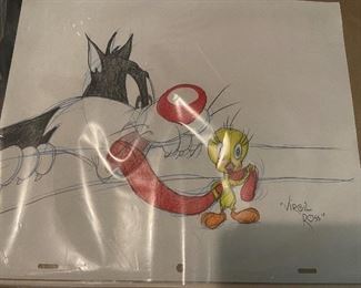 Original Sylvester and Tweety drawing - signed