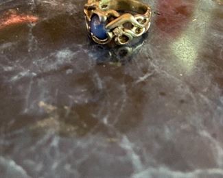 Custom 14K white gold diamond and star sapphire ring