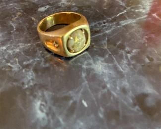 14K men's California or Alaska gold quartz and diamond ring.