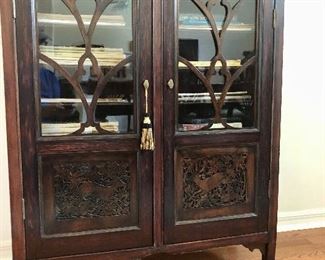 Victorian Sheet Music Cabinet with hand carved Deer scene