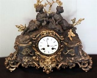 Antique French Tardy a Cie, Suc de Labolle Gilt Bronze Figural Clock, 13.5" x 15" x 3"