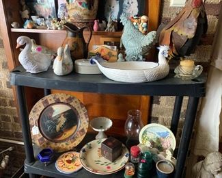 Chickens, collectables and  plates