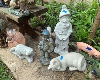 Gnomes, cats, and pig yard art