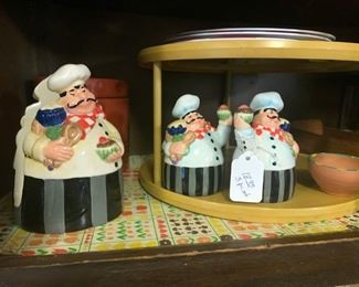 French chef napkin holder and matching salt and pepper shakers