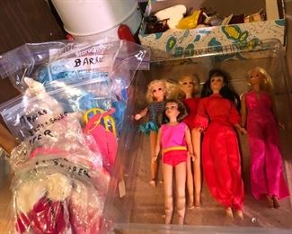 Vintage Barbies, clothing and accessories.