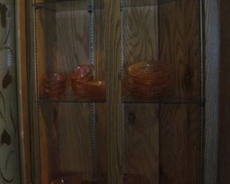 Pink depression glass bowls and cups