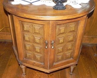 Mid Century Modern Wood Octagon 2 Doored Side Table 