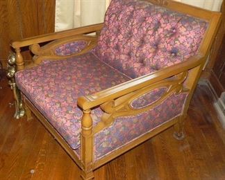 Mid Century Modern Oversized Arm Chair, Purple/Rose Gold Leaf Pattern 