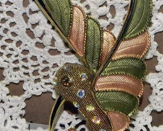 Large Bird in Flight Brooch, Enamel & Crystal Accents