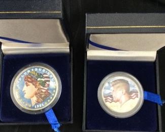 Colorized Silver Dollar and Half Dollar