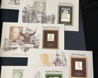 Golden Replicas of US Stamps Sterling Silver Reliefs of Presidential Stamp