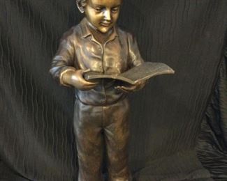 J Davis Metal Statue of Girl Reading a Book