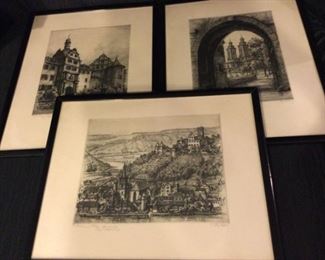 Trio of Antique Etchings