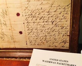 1827 framed letter from Port Gibson that contains Waterway Packet Marks (plus a book about packet marks)