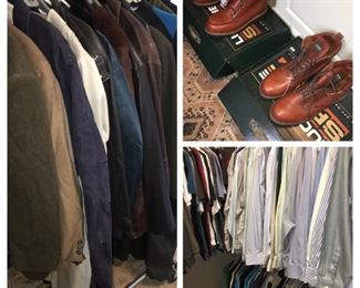 closets filled to the top with designer men's clothes and shoes (many still with tags)