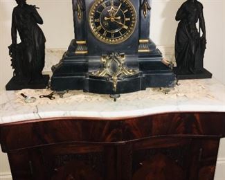 Stunning 19th century French Mantle clock with figural statues  (a complete  Garniture Set)