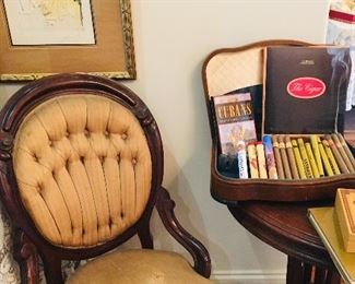 Victorian chair and a large box of fine Cigars