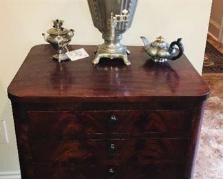 Victorian 3 drawer sewing table with Russian Smovar