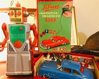collection of  early toys including a mint in box Schuco car and 1960's robot
