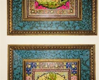 Pair of hand painted Persian paintings by Visari