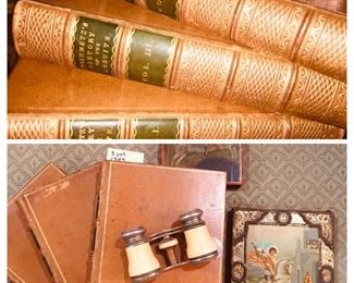 Pair of St George Icons and a leather bound three volume collection  of books printed in 1849 "The History of the Jesuits"--1st edition