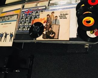 Large record collection including many Beatles and a 1969 Beatles Christmas record. 