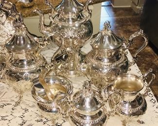 6 piece silver on copper coffee and tea service