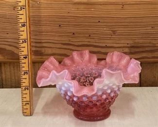 Vintage Fenton Hobnail Ruffled Bowl