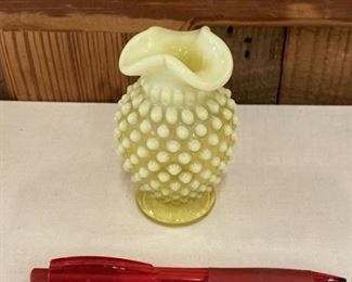 Yellow Fenton Hobnail Vase 